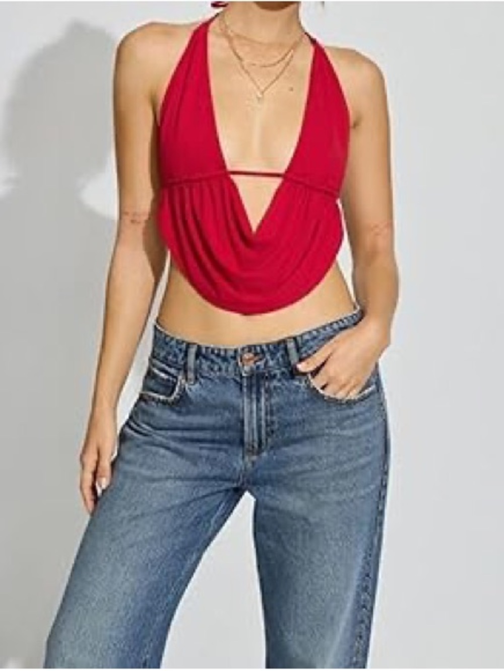 Garage Red Draped Halter Crop Top